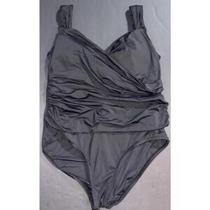 Jantzen Draped Surplice Mailot One Piece Swimsuit Minimalist Bathing Black 18W